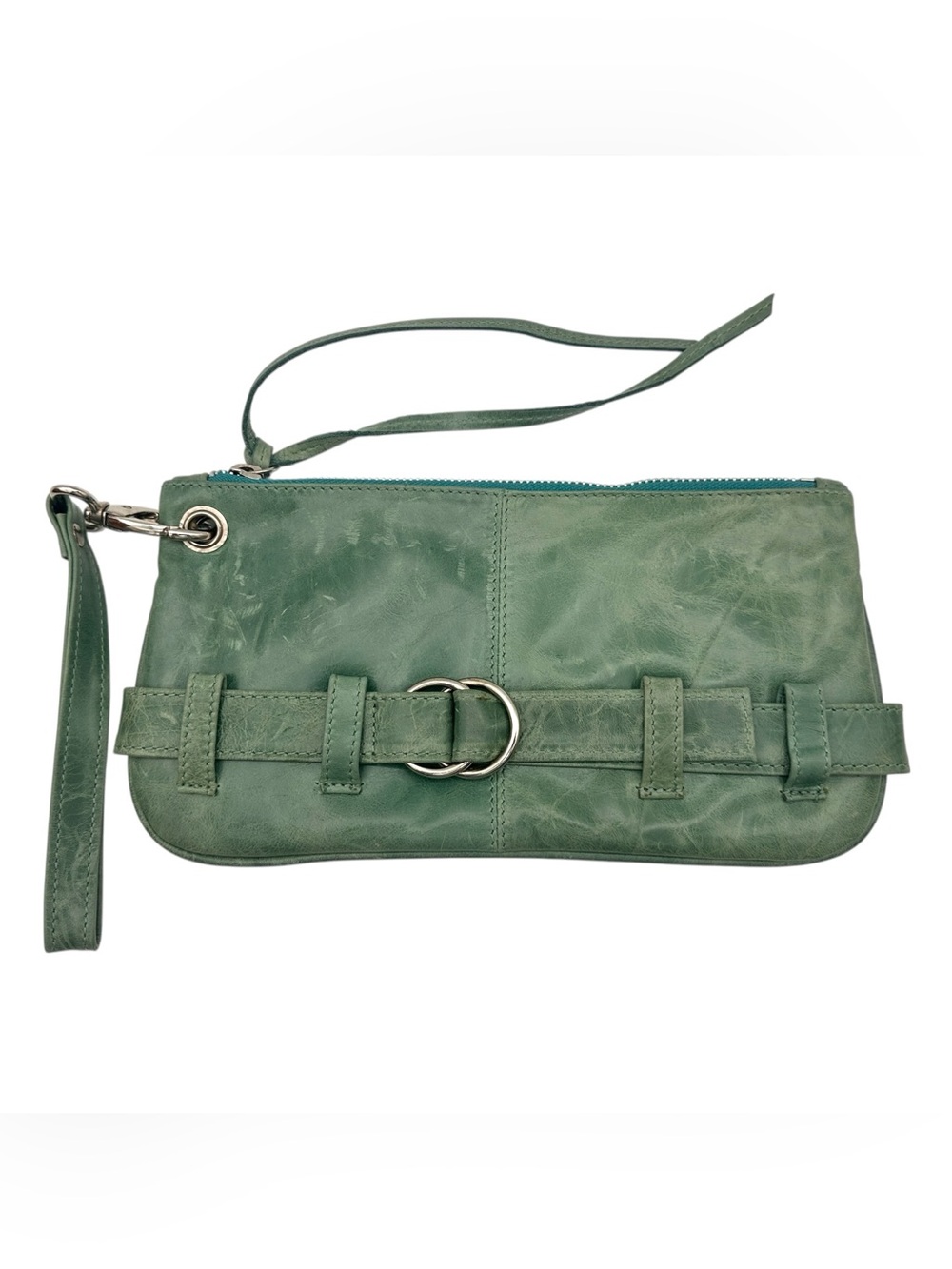 Latico Genuine Leather Teal Blue Green Buckle Clutch Bag
